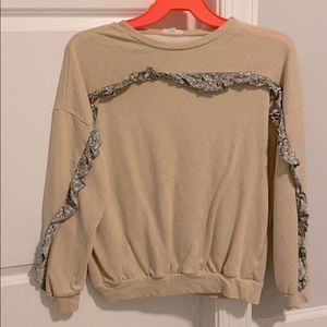 Floral trimmed sweatshirt material top